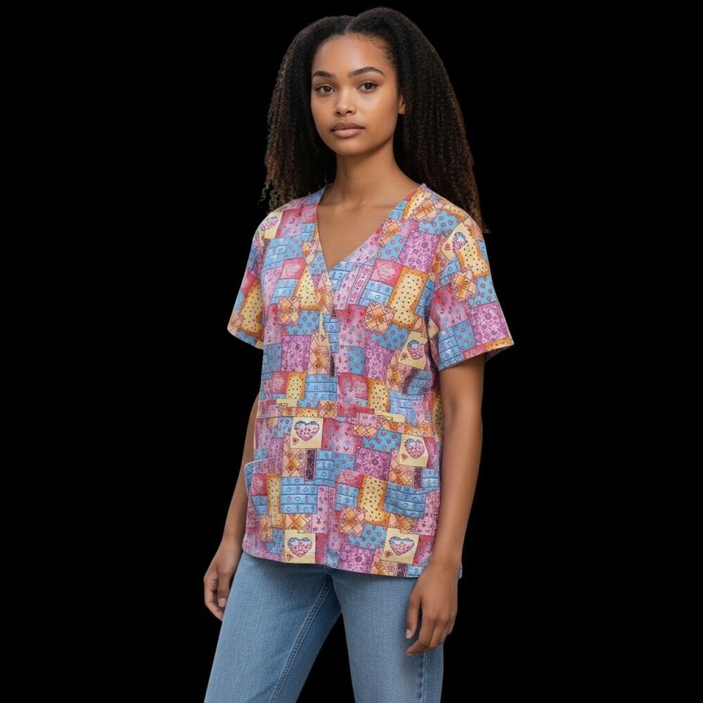 Melrose By May Hill Uniforms Scrub Top Size M Womans Breast Cancer Med Vet Ped